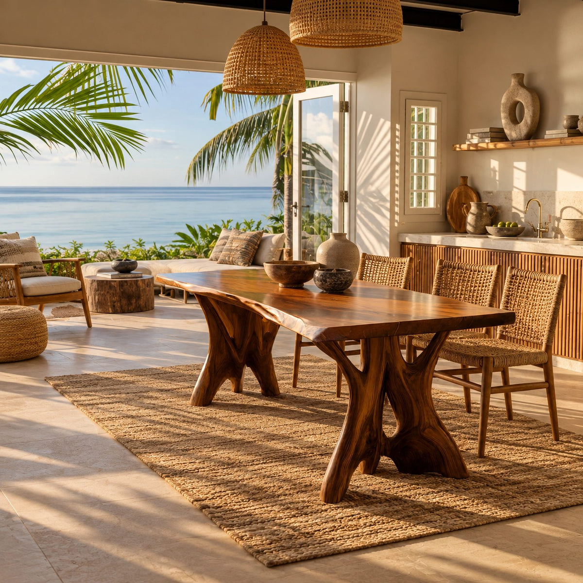 Organic Live Edge Dining Table With Branching Root Legs For Dining Room