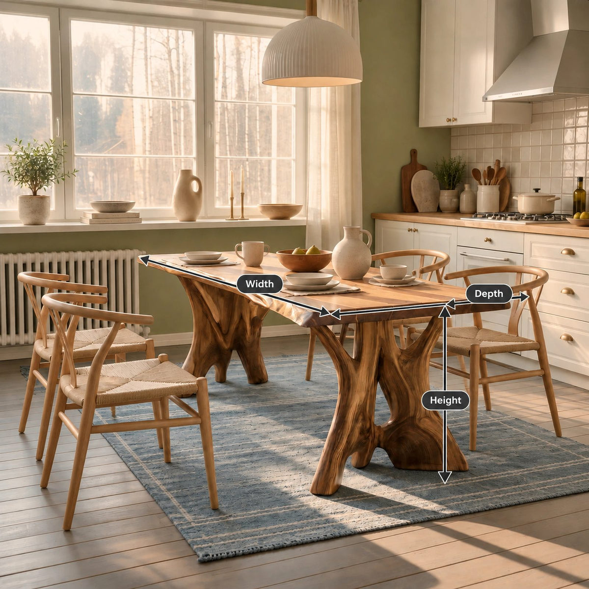 Organic Live Edge Dining Table With Branching Root Legs For Dining Room