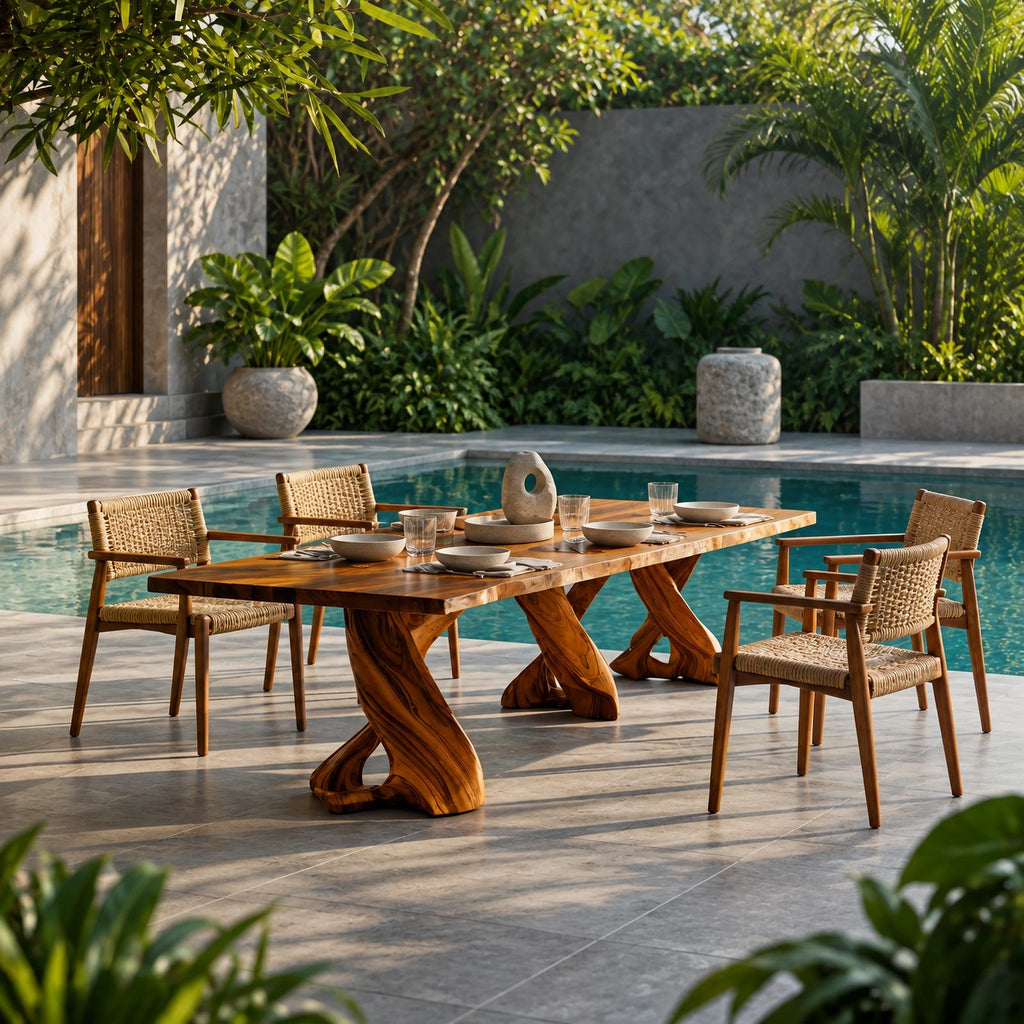 Sculptural Live Edge Dining Table With Twisted Root Pedestals For Dining Room
