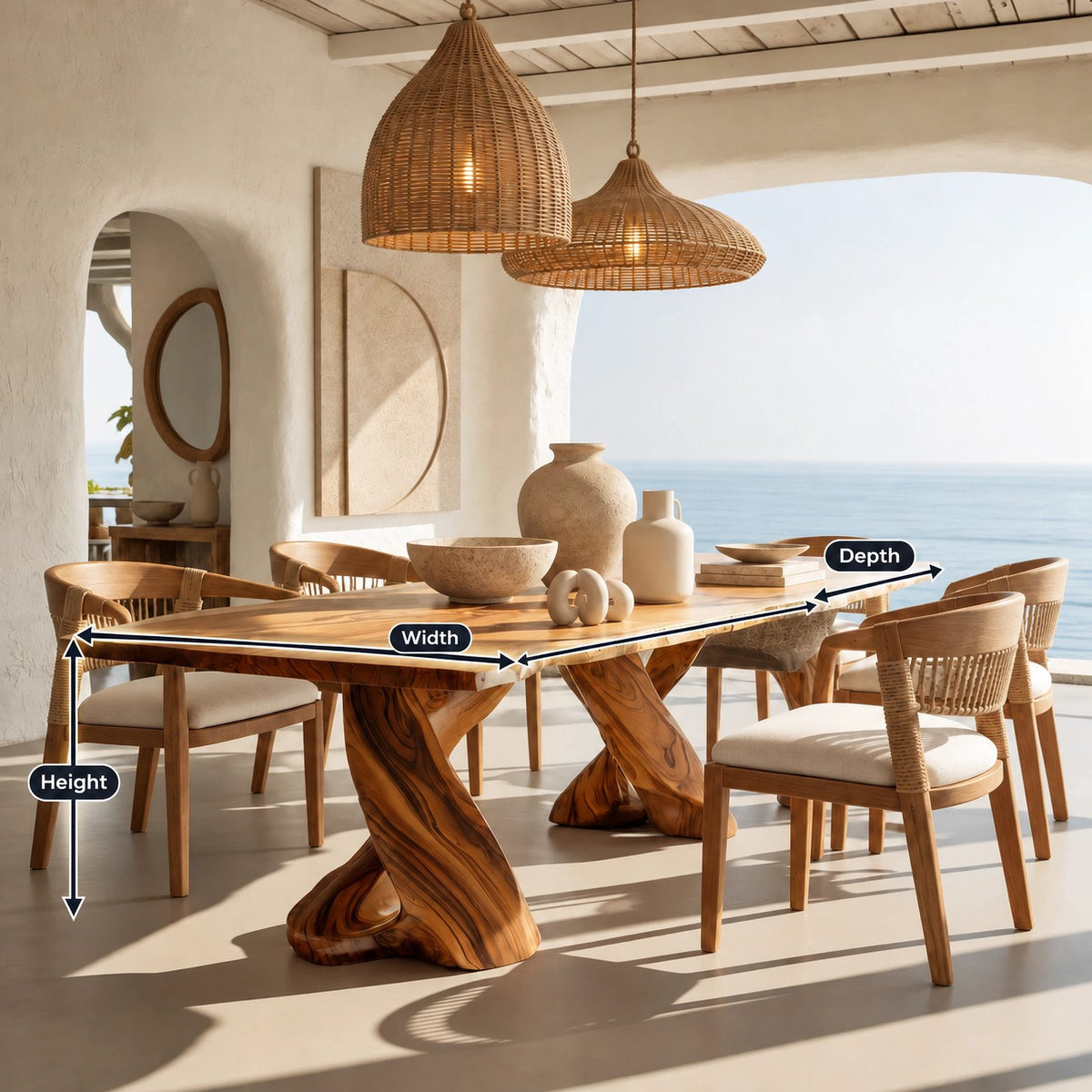 Sculptural Live Edge Dining Table With Twisted Root Pedestals For Dining Room