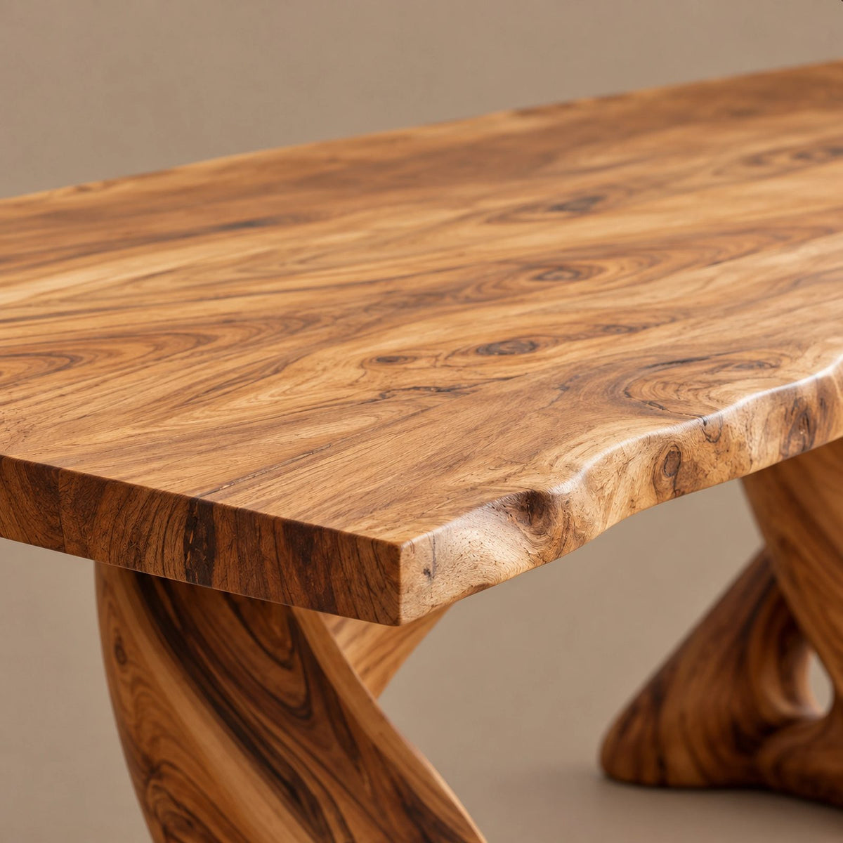 Sculptural Live Edge Dining Table With Twisted Root Pedestals For Dining Room