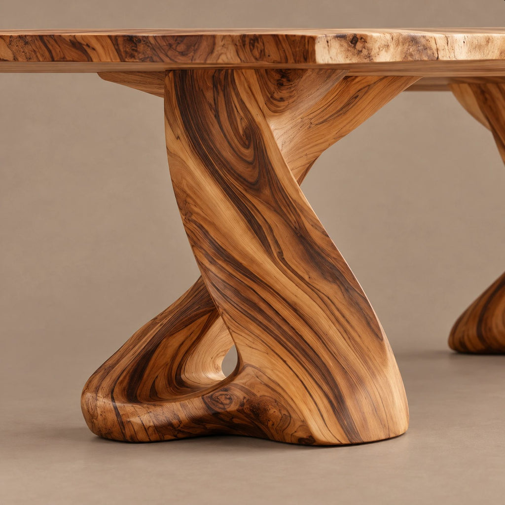 Sculptural Live Edge Dining Table With Twisted Root Pedestals For Dining Room