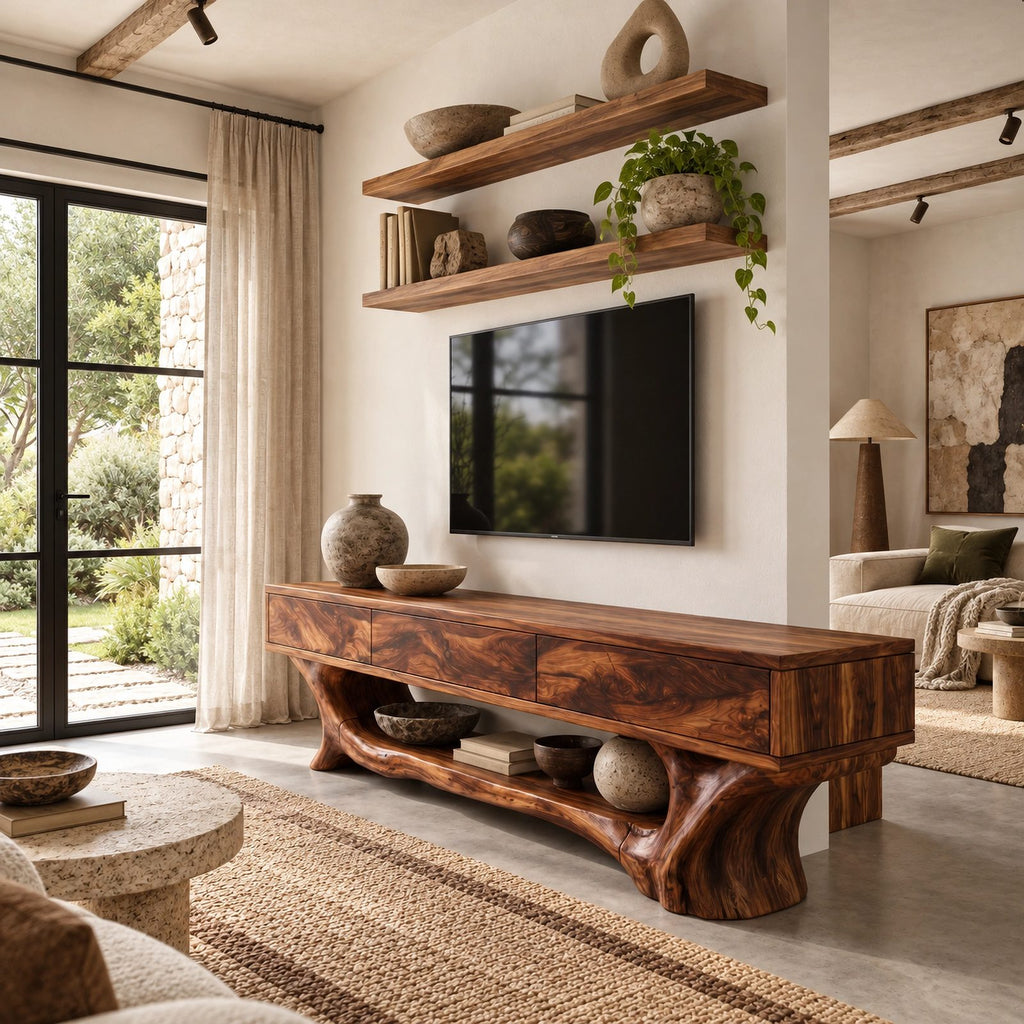 Organic TV Stand With Root Inspired Base For Living Room