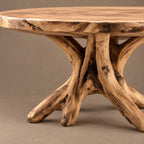 Natural Round Dining Table With Carved Root Pedestal For Dining Room