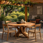 Natural Round Dining Table With Carved Root Pedestal For Dining Room
