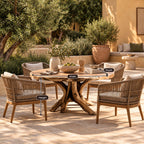 Natural Round Dining Table With Carved Root Pedestal For Dining Room