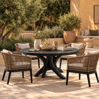 Natural Round Dining Table With Carved Root Pedestal For Dining Room