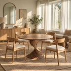 Sculptural Round Dining Table With Twisted Column Pedestal For Dining Room