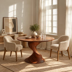 Sculptural Round Dining Table With Twisted Column Pedestal For Dining Room