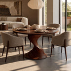 Sculptural Round Dining Table With Twisted Column Pedestal For Dining Room