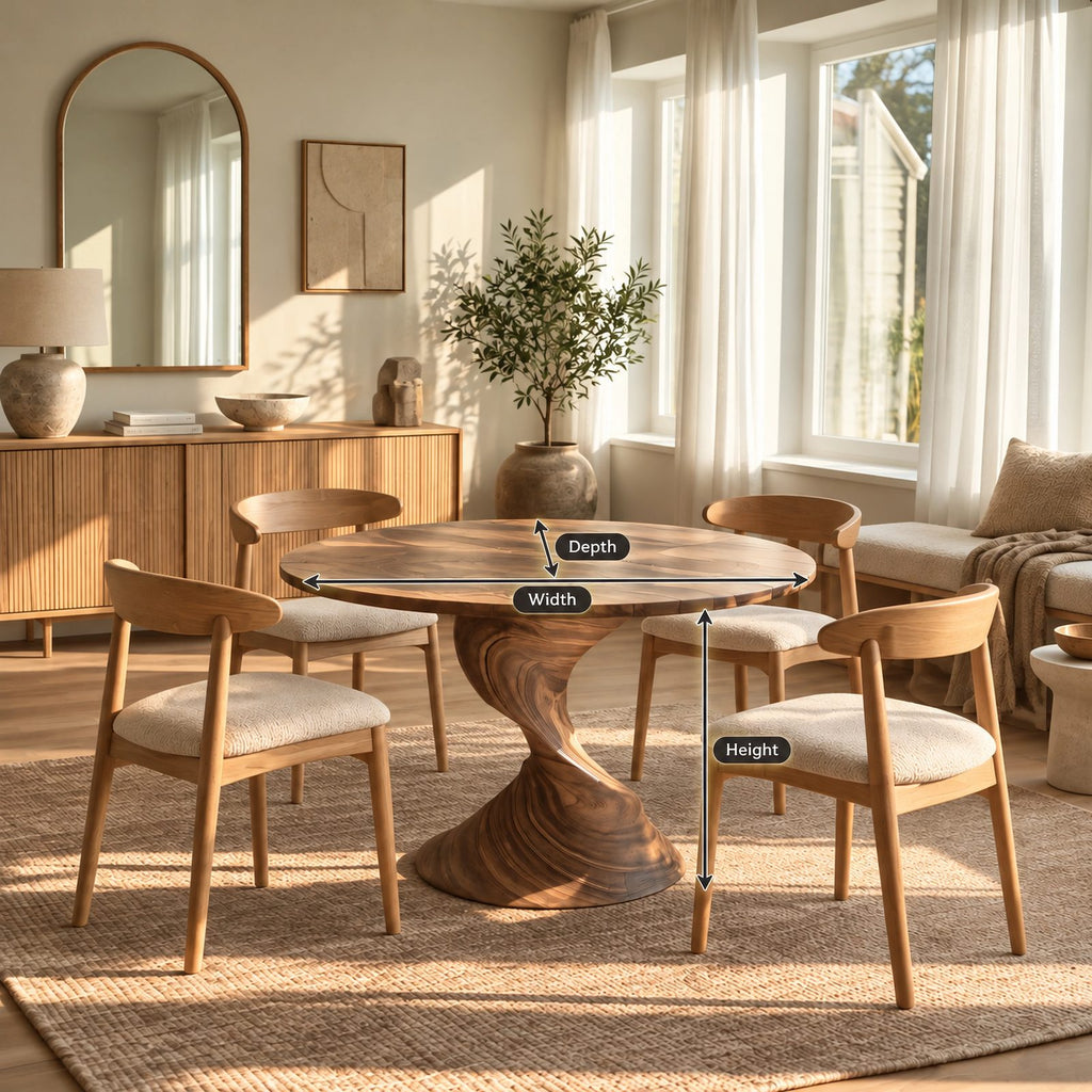 Sculptural Round Dining Table With Twisted Column Pedestal For Dining Room