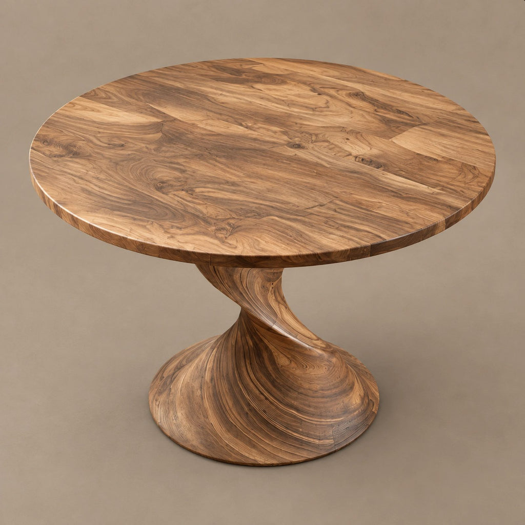 Sculptural Round Dining Table With Twisted Column Pedestal For Dining Room
