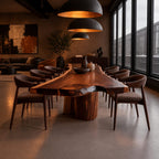 Modern Live Edge Dining Table With Sculpted Drum Pedestal For Dining Room