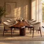 Modern Live Edge Dining Table With Sculpted Drum Pedestal For Dining Room