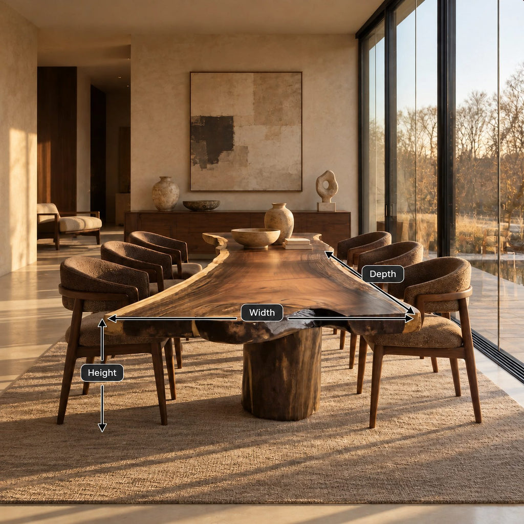 Modern Live Edge Dining Table With Sculpted Drum Pedestal For Dining Room