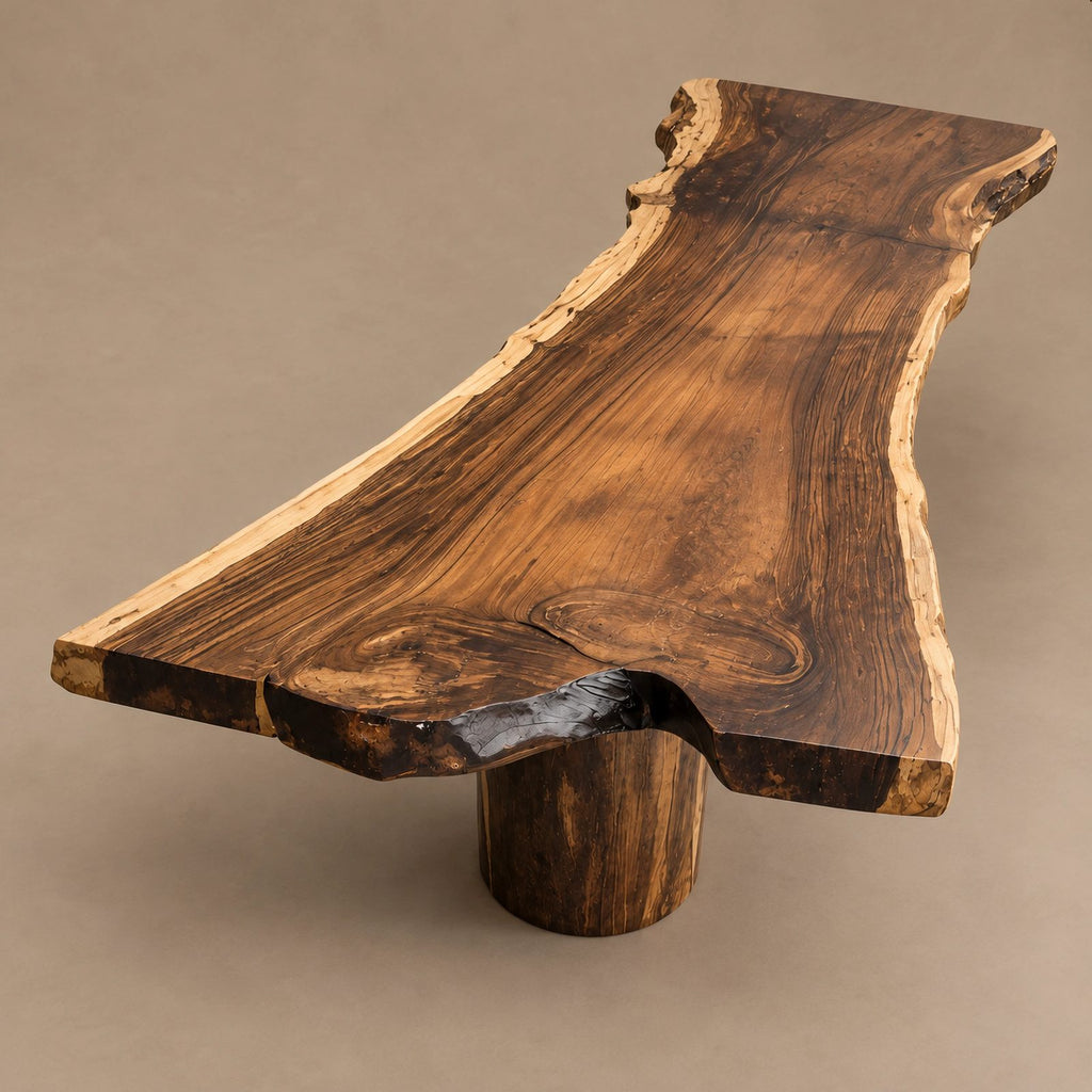 Modern Live Edge Dining Table With Sculpted Drum Pedestal For Dining Room