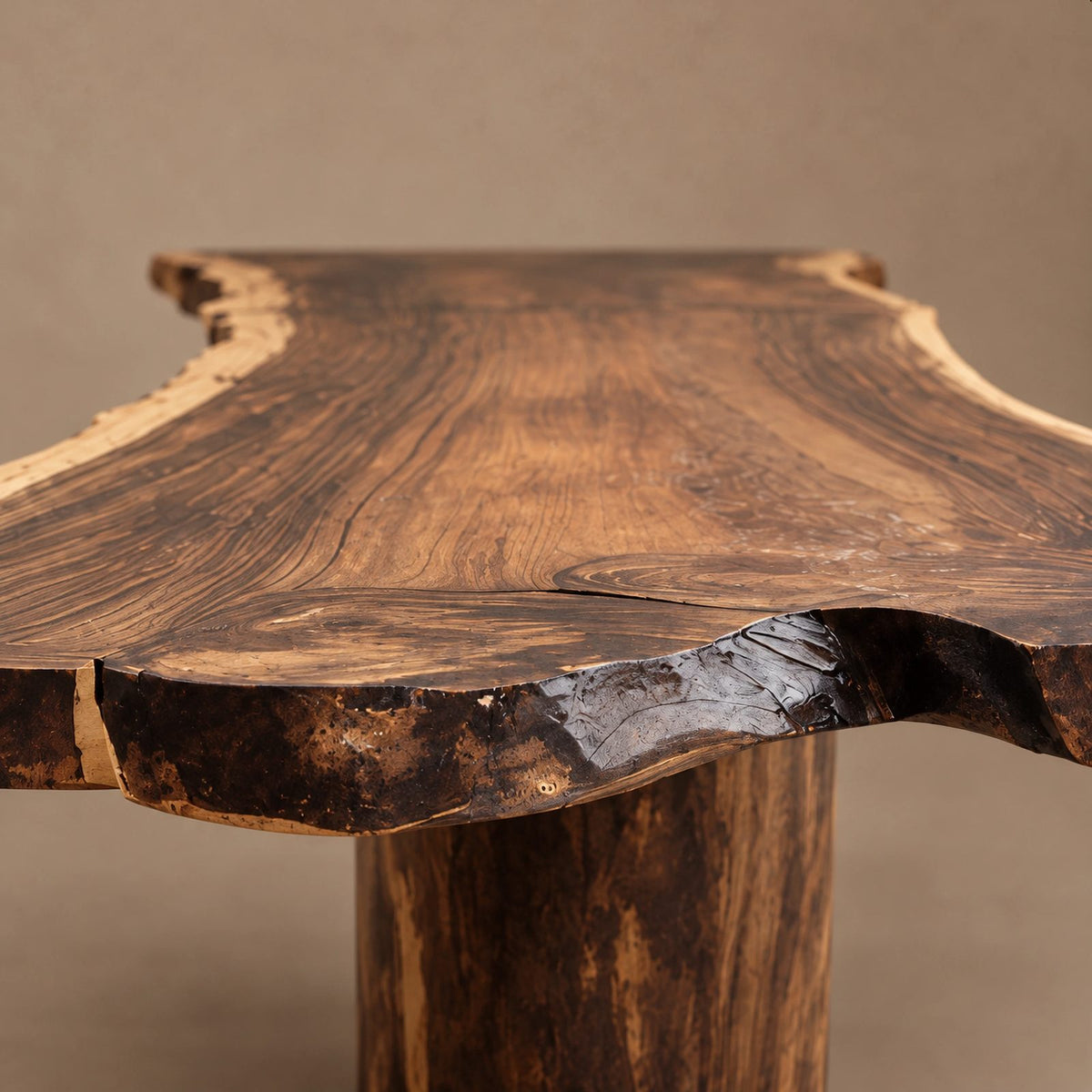 Modern Live Edge Dining Table With Sculpted Drum Pedestal For Dining Room