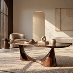 Minimalist Solid Wood Oval Dining Table With Sculpted Wing Base For Dining Room