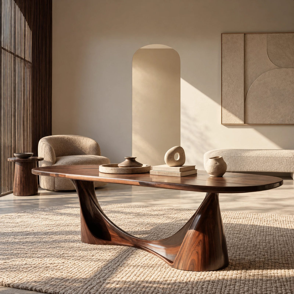 Minimalist Solid Wood Oval Dining Table With Sculpted Wing Base For Dining Room