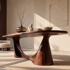 Minimalist Solid Wood Oval Dining Table With Sculpted Wing Base For Dining Room