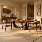 Minimalist Solid Wood Oval Dining Table With Sculpted Wing Base For Dining Room