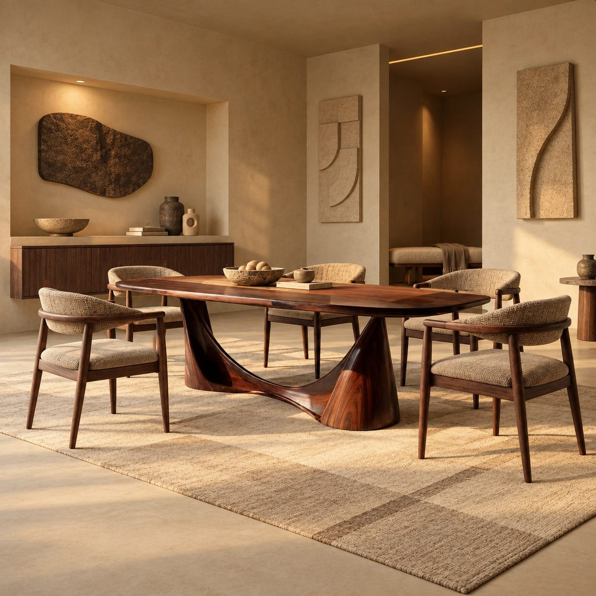 Minimalist Solid Wood Oval Dining Table With Sculpted Wing Base For Dining Room