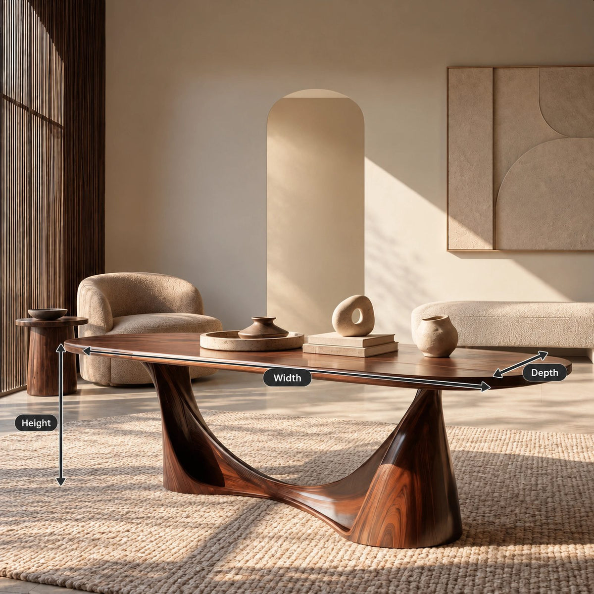 Minimalist Solid Wood Oval Dining Table With Sculpted Wing Base For Dining Room