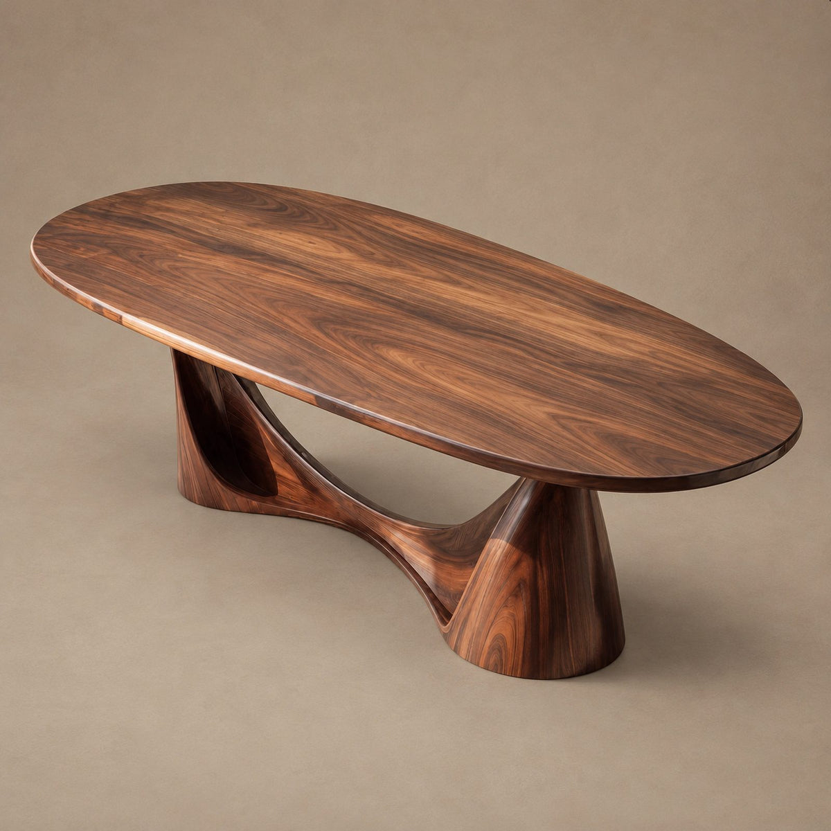 Minimalist Solid Wood Oval Dining Table With Sculpted Wing Base For Dining Room