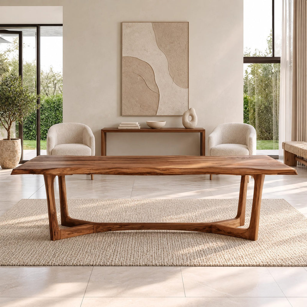 Handcrafted Live Edge Dining Table With Cross Stretcher Trestle For Dining Room