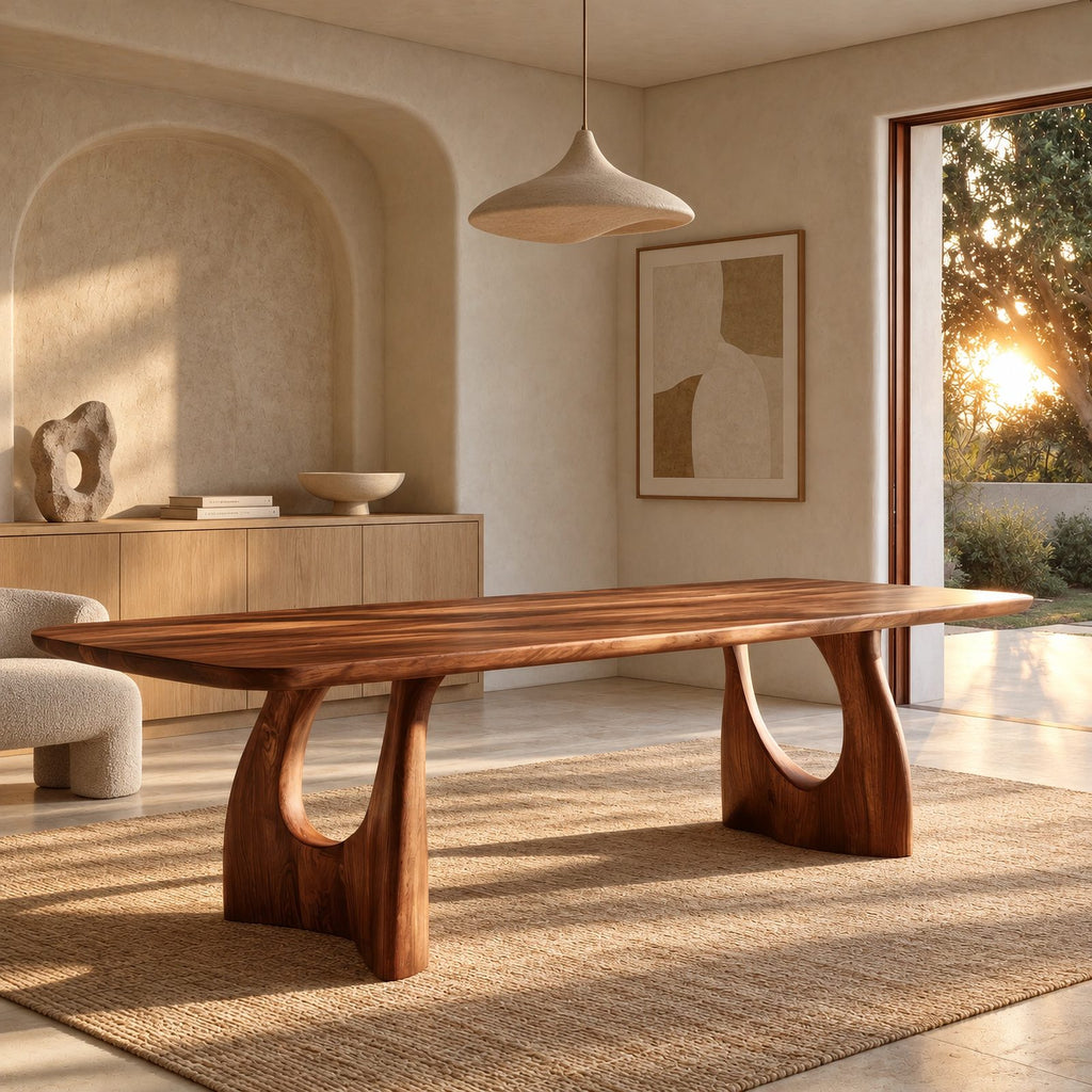 Artisan Live Edge Dining Table With Twin Arch Pedestal Legs For Dining Room