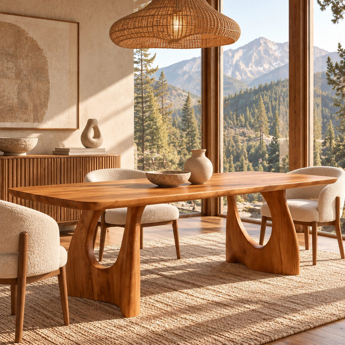 Artisan Live Edge Dining Table With Twin Arch Pedestal Legs For Dining Room
