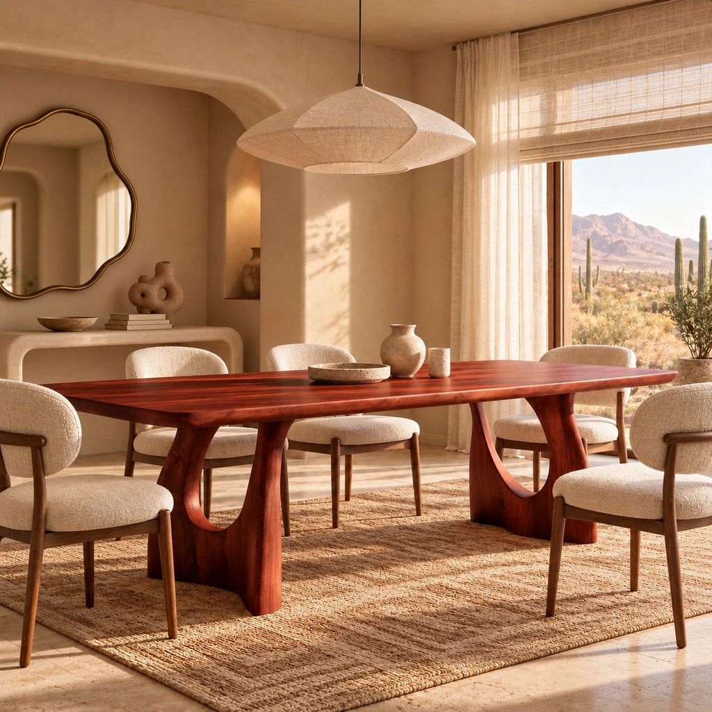 Artisan Live Edge Dining Table With Twin Arch Pedestal Legs For Dining Room