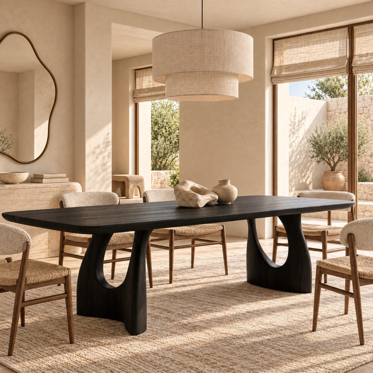 Artisan Live Edge Dining Table With Twin Arch Pedestal Legs For Dining Room