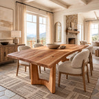 Geometric Solid Wood Dining Table With Flowing Arch Stretcher For Dining Room