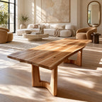 Geometric Solid Wood Dining Table With Flowing Arch Stretcher For Dining Room