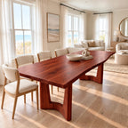 Geometric Solid Wood Dining Table With Flowing Arch Stretcher For Dining Room