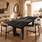 Geometric Solid Wood Dining Table With Flowing Arch Stretcher For Dining Room