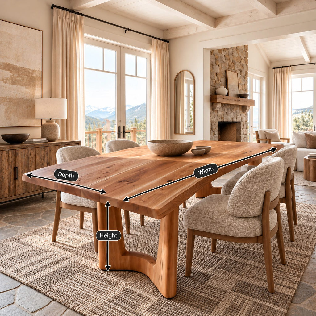 Geometric Solid Wood Dining Table With Flowing Arch Stretcher For Dining Room