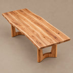 Geometric Solid Wood Dining Table With Flowing Arch Stretcher For Dining Room