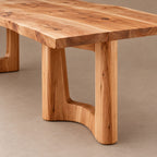 Geometric Solid Wood Dining Table With Flowing Arch Stretcher For Dining Room