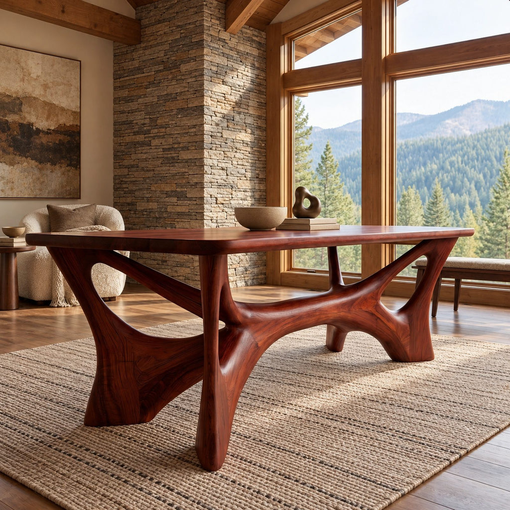 Woodland Solid Wood Dining Table With Branching Root Lattice Base For Dining Room