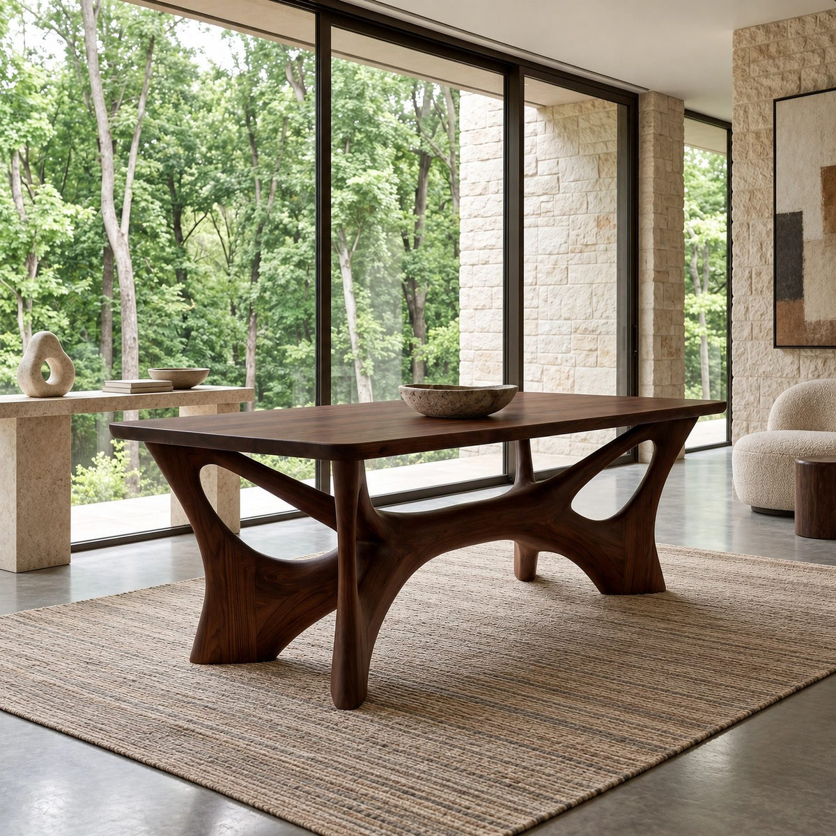 Woodland Solid Wood Dining Table With Branching Root Lattice Base For Dining Room