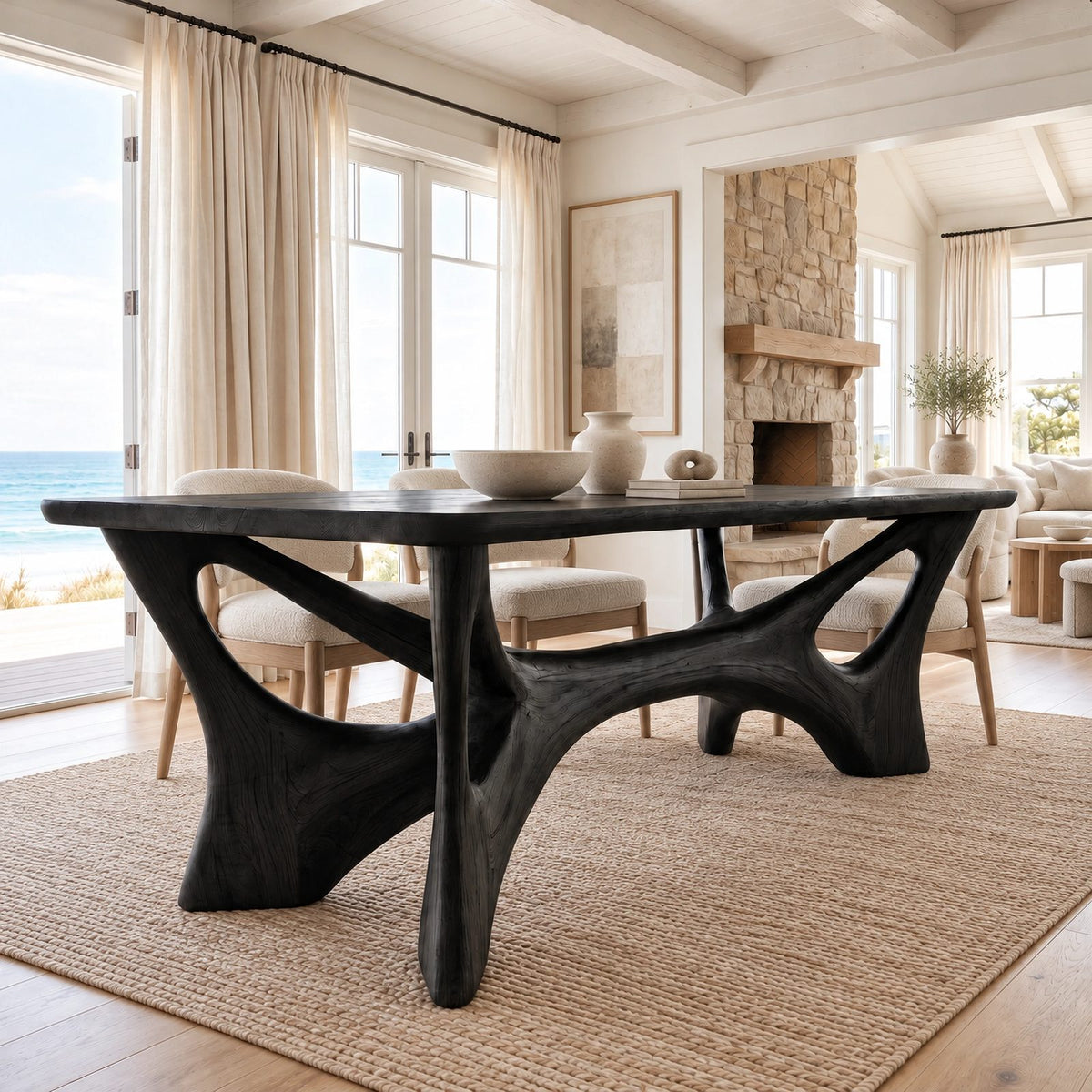 Woodland Solid Wood Dining Table With Branching Root Lattice Base For Dining Room