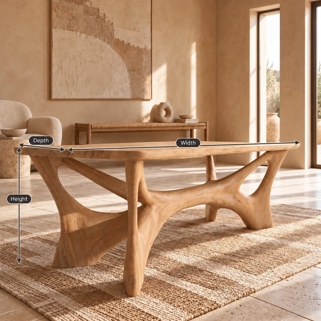 Woodland Solid Wood Dining Table With Branching Root Lattice Base For Dining Room