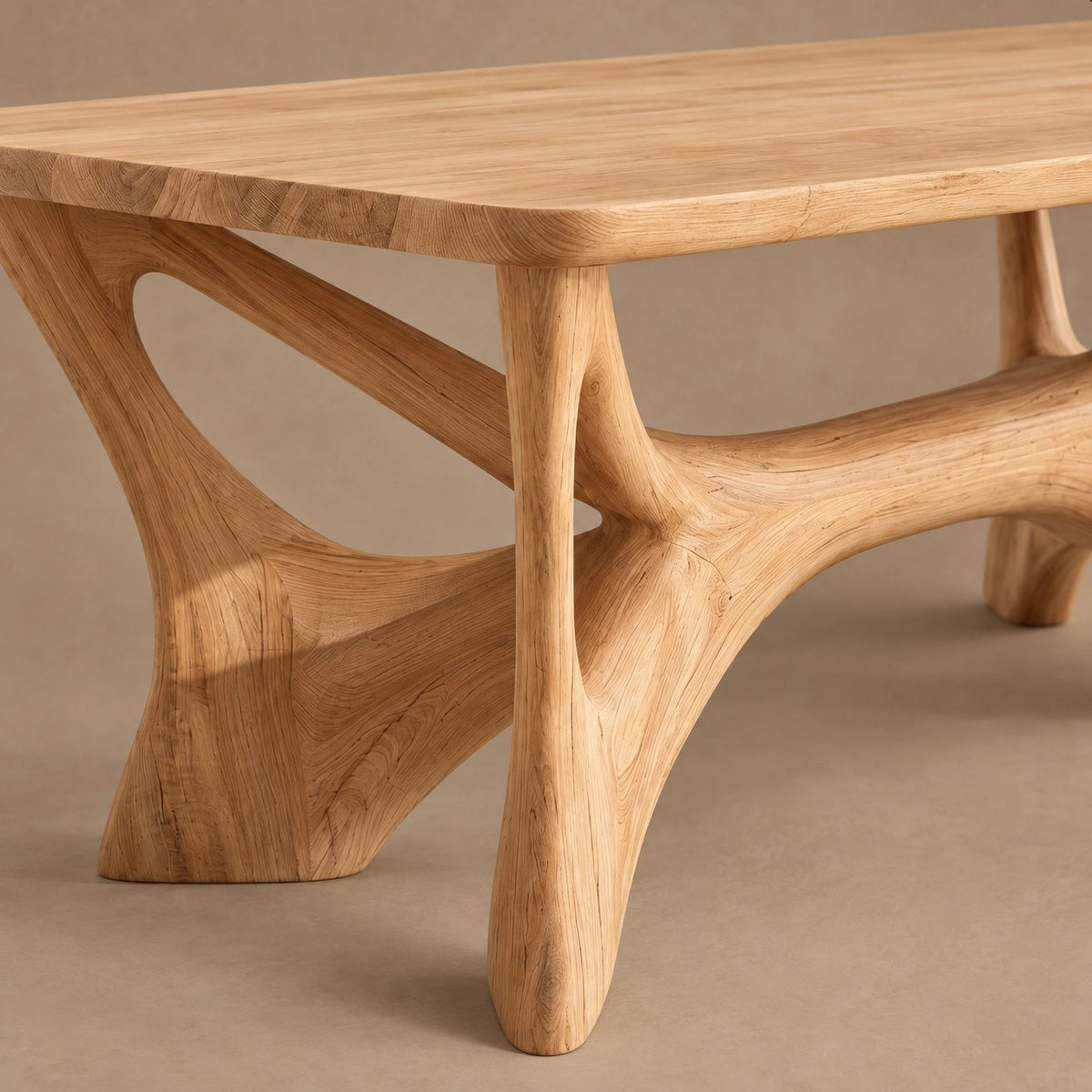 Woodland Solid Wood Dining Table With Branching Root Lattice Base For Dining Room