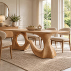 Scandinavian Solid Wood Dining Table With Ring And Curve Base For Dining Room
