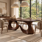 Scandinavian Solid Wood Dining Table With Ring And Curve Base For Dining Room