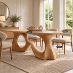 Scandinavian Solid Wood Dining Table With Ring And Curve Base For Dining Room
