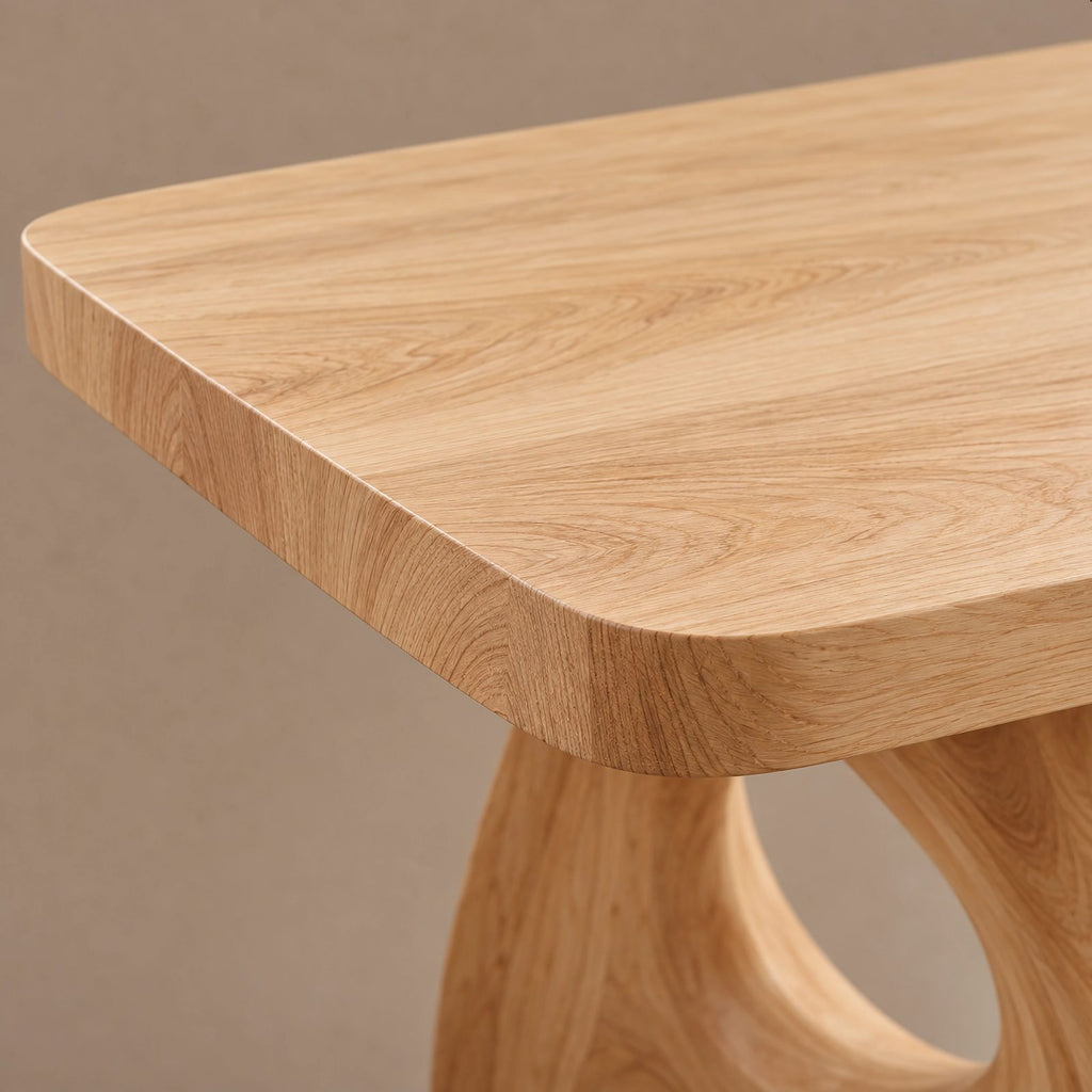 Scandinavian Solid Wood Dining Table With Ring And Curve Base For Dining Room