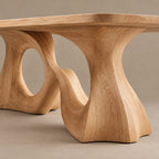 Scandinavian Solid Wood Dining Table With Ring And Curve Base For Dining Room